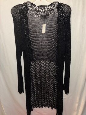 Black Open-Knit Long Sleeve Cardigan